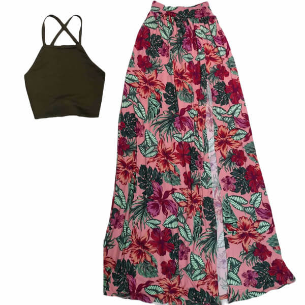 Baggy Top And Long Skirt Set With Leg Slit